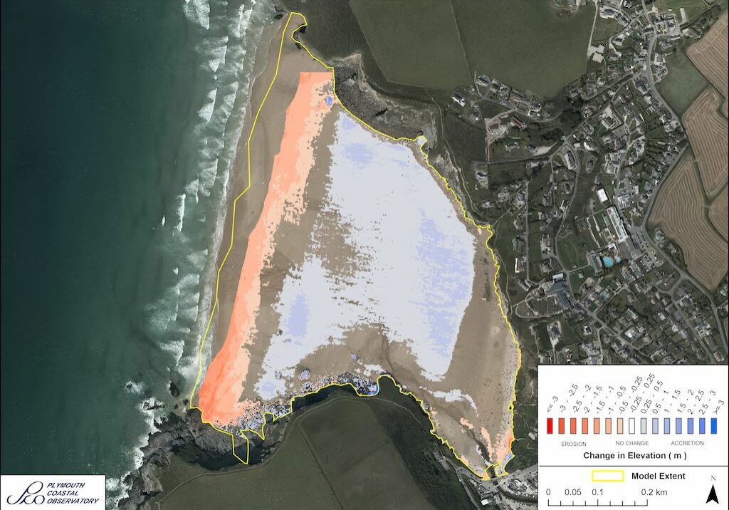 Mawgan Porth LiDAR difference model between 2003 and 2019