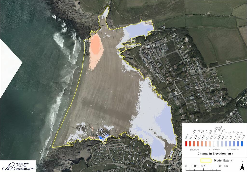 Polzeath LiDAR difference model between 2003 and 2019