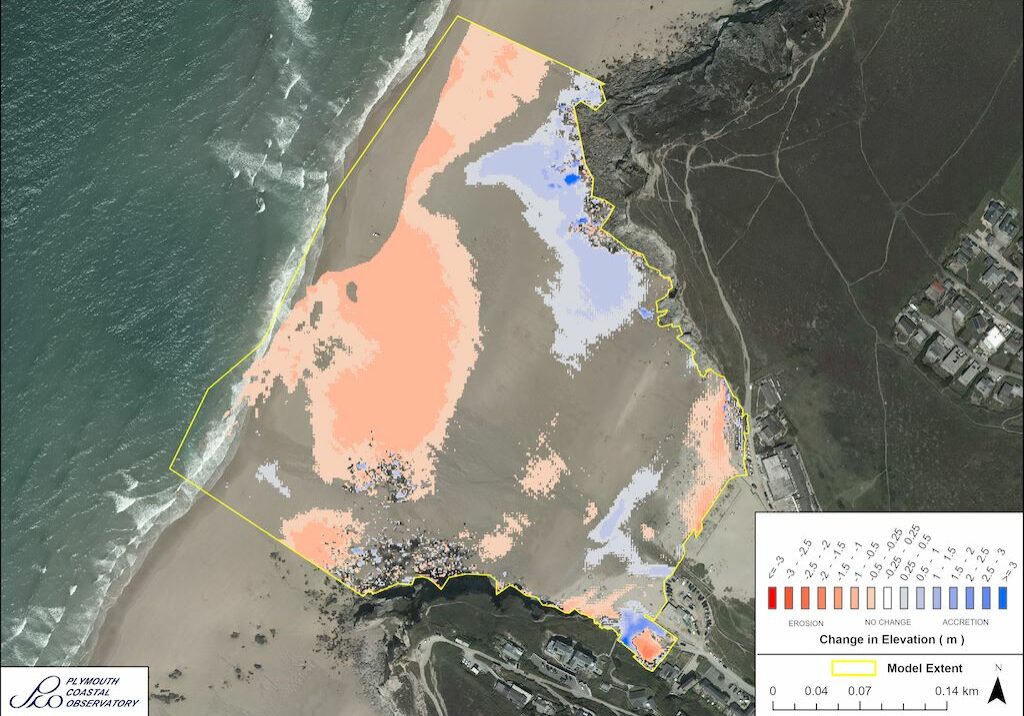 Porthtowan LiDAR difference model between 2003 and 2019